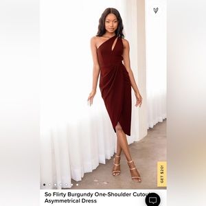 Lulus Burgundy One Shoulder Midi Dress